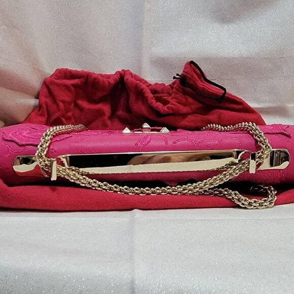 Rare VALENTINO Napa Lace Girello Flap Bag in Fuschia - Picture 10 of 16